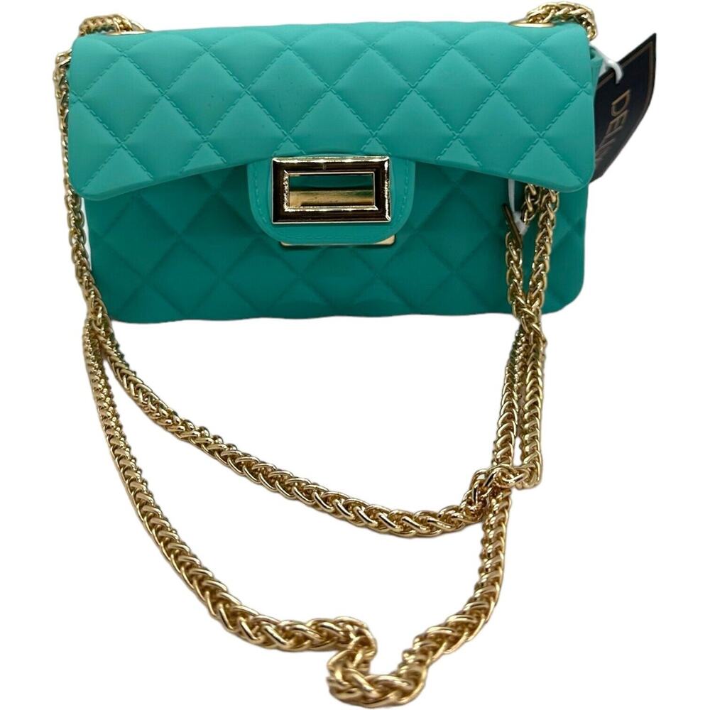 Deluxity Los Angeles Teal Green Matte Gold Chain Quilted Adjustable Shoulder Bag